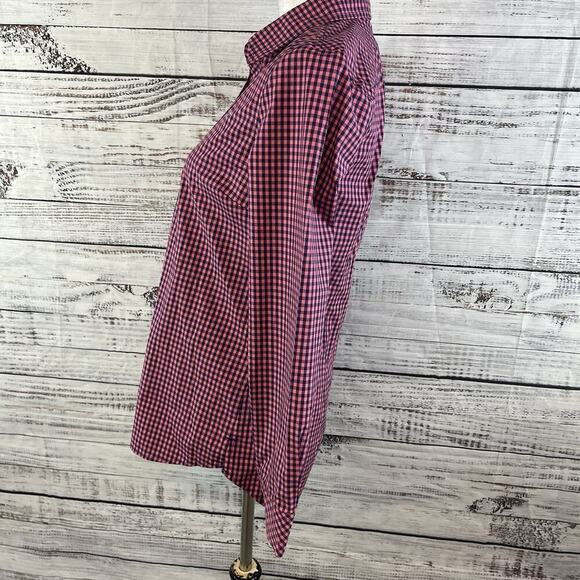 Vineyard Vines Blouse Shirt size 0 Pink Navy Blue Gingham Check Whale Casual - Picture 6 of 8